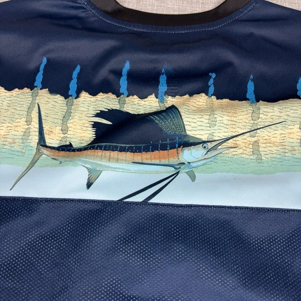 Guy Harvey Shirt Mens XL Blue Long Sleeve Mesh Performance Fishing Sun Marlin